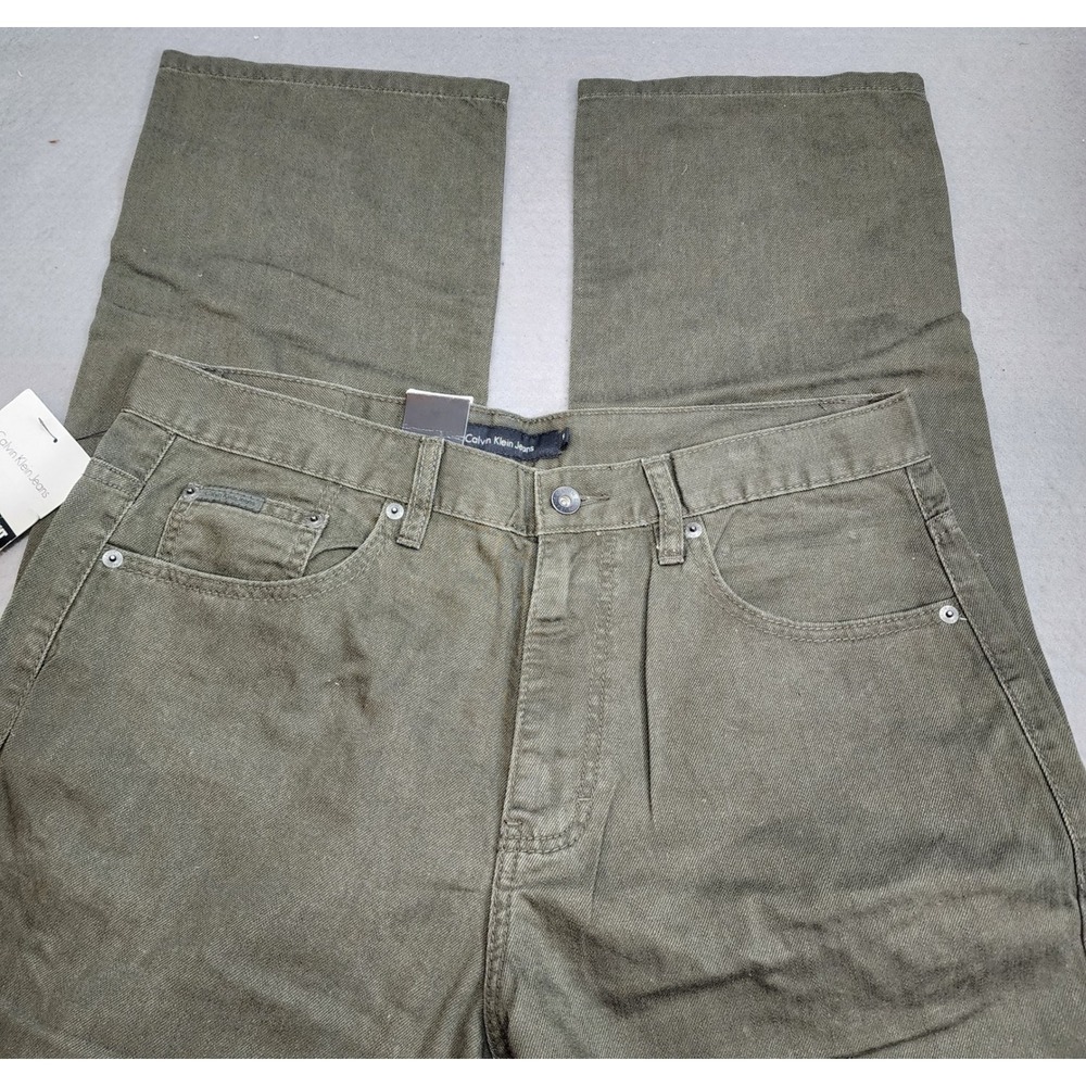 Calvin Klein‎ Jeans Relaxed Straight Olive Green Cotton Pants Mens 34x30
